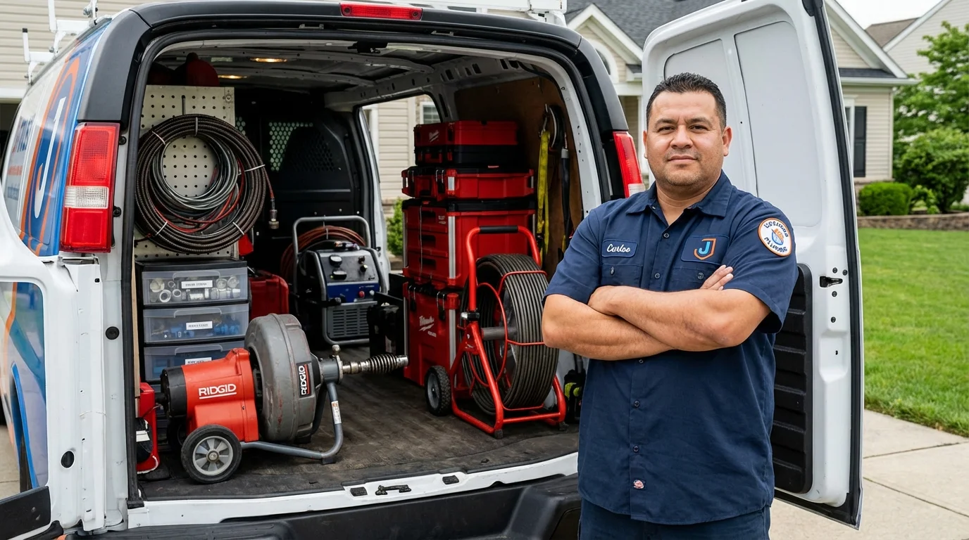 Professional drain cleaning equipment and Johns Plumbing LLC plumber in Thonotosassa