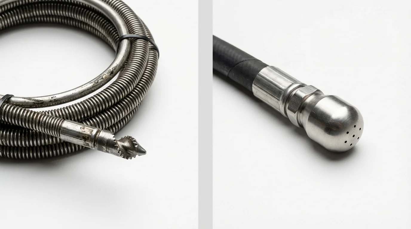 Drain snake cable and hydro jetting nozzle used for drain cleaning in Thonotosassa, FL