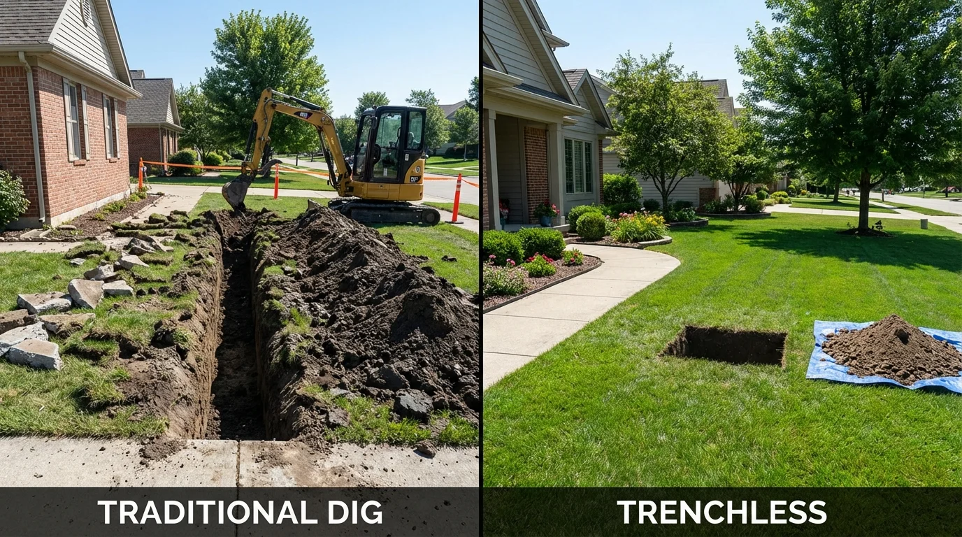 Trenchless sewer repair with minimal yard damage versus traditional excavation in Thonotosassa, FL